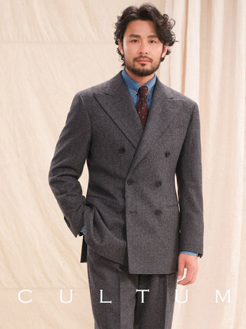 [CULTUM] Herringbone Double Breasted Peak Lapel Suit