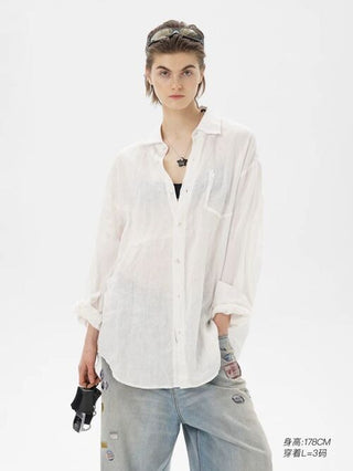 [MASONPRINCE] Breathable Linen Raw Edge Oversized Shirt