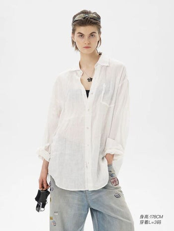 [MASONPRINCE] Breathable Linen Raw Edge Oversized Shirt