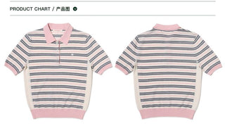 [Moromoro2] Tencel Linen Blend Striped Polo Knit  Top