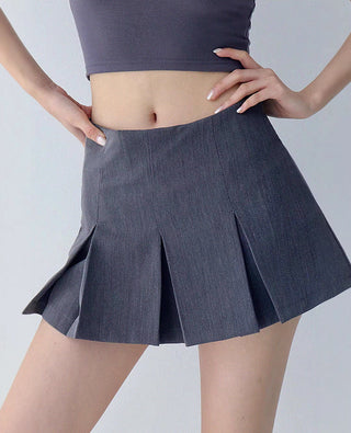 high-waist retro pleated slim skirt