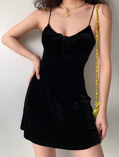 black velvet suspender dress