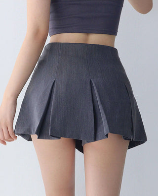 high-waist retro pleated slim skirt