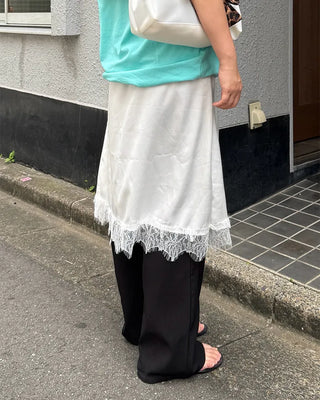 Satin lace midi skirt