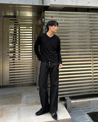 Button-fly wide-leg denim pants