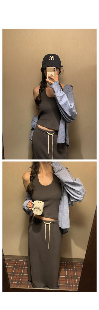 Wrinkle Halter Cardigan Set