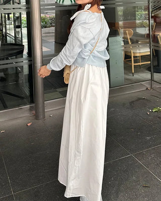 Ribbon flared long skirt