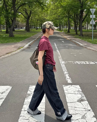 Rolled-up wide-leg denim
