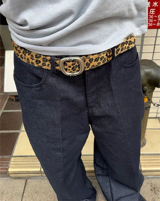 Antique buckle leopard belt