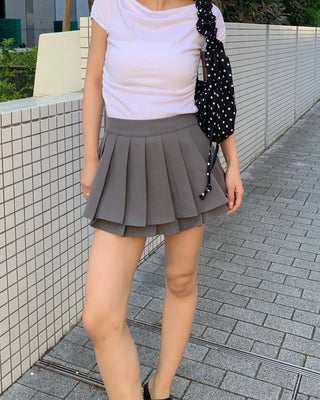 Double pleated mini skirt