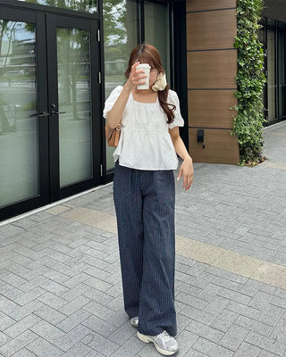 Striped pants with string waistband