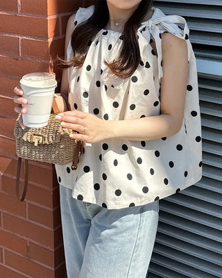 Halter neck polka dot blouse