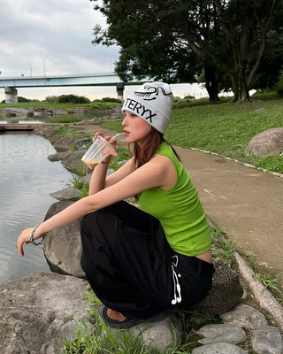 Deep neck ribbed tank top