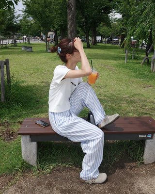 Striped Easy Pants with Waist String
