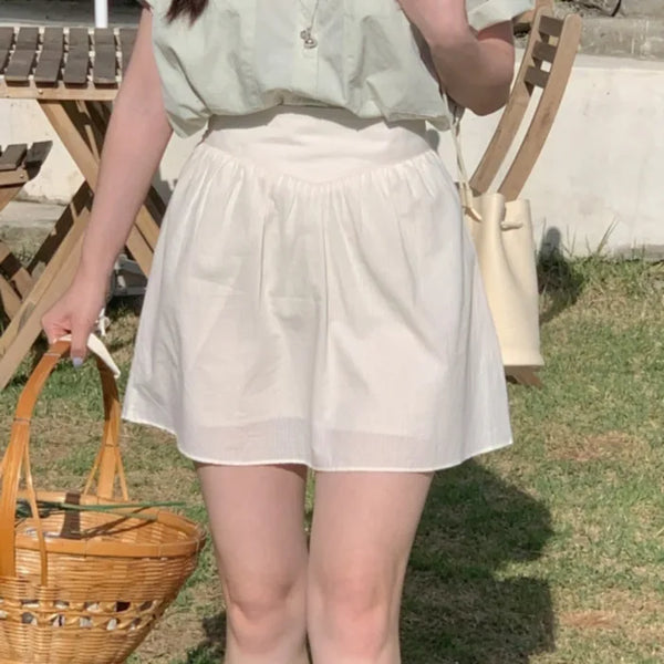 [Lined] Banded A-line flared mini skirt