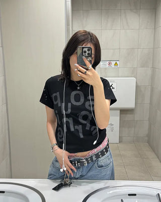 Unbalanced Lettering T-Shirt