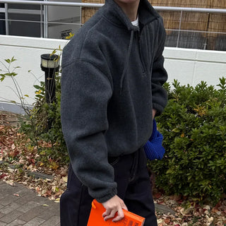 String detail fleece half-zip up