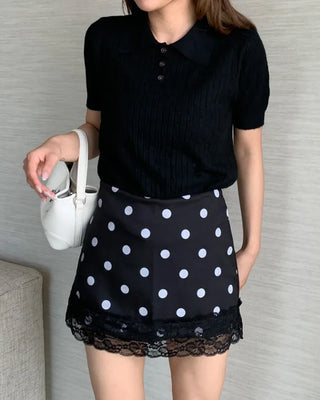 Cable knit short-sleeved sweater