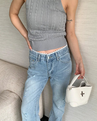 Cable Mock Neck Sleeveless Knit