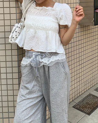 Elastic waist lace detail layered sweatpants