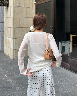 Side-gathered sheer T-shirt