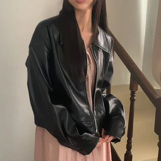 Leather blouson jacket hoodie