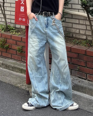 Curved silhouette denim pants