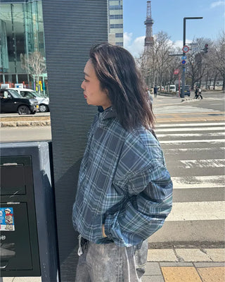 (Unisex) Check Hooded Wind Jacket
