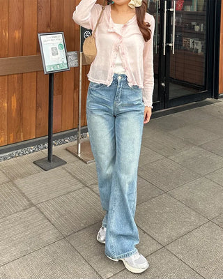 Lace-up bootcut denim pants