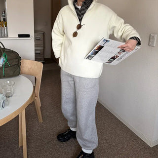 Half-zip hooded knit sweater