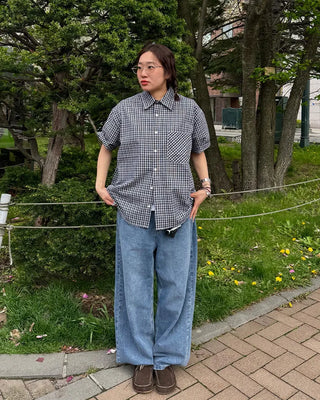 Seersucker check short-sleeved shirt