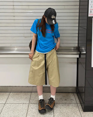 D-ring belt Bermuda shorts
