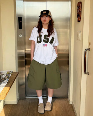 Nylon cargo Bermuda shorts