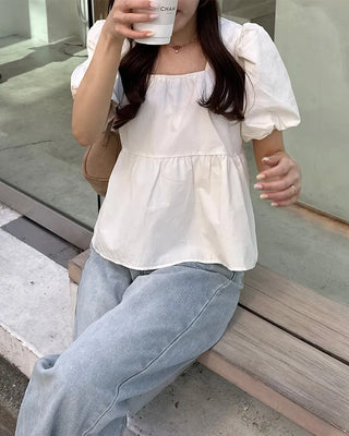 Square neck shirred blouse