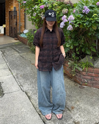 (Unisex) Check Roll-Up Short-Sleeve Shirt