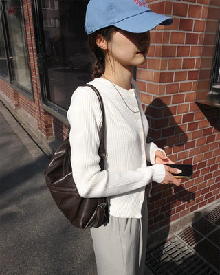Round neck ribbed knit cardigan