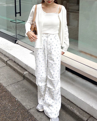 Flower pattern cotton pants