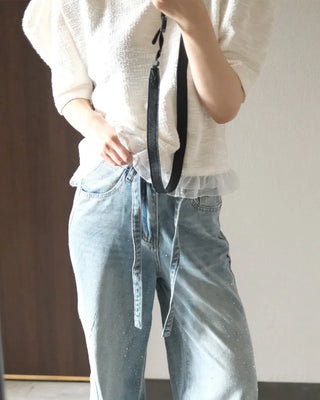 Shoulder puff semi-cropped blouse