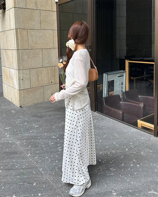 Polka Dot Satin Long Skirt