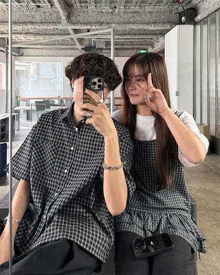 (Unisex) Checkered Short-Sleeve Shirt