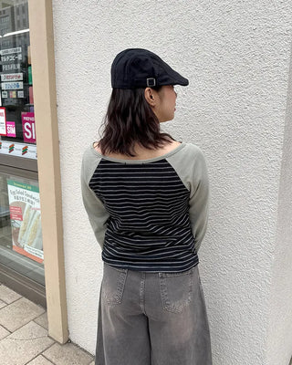 Striped Henley Neck Long T-Shirt