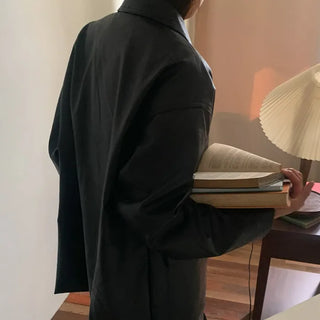 Loose-fit leather mid-length coat jacket