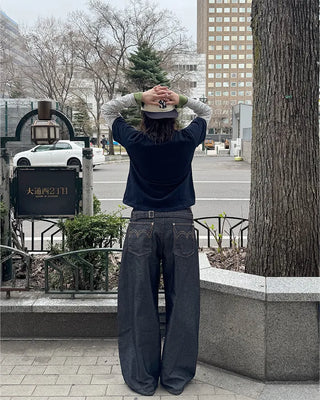 (UNISEX) Stitched Balloon Denim Pants