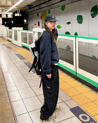 Embroidered Logo Wide Nylon Pants