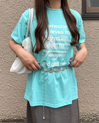 Heart lettering print short-sleeved T-shirt