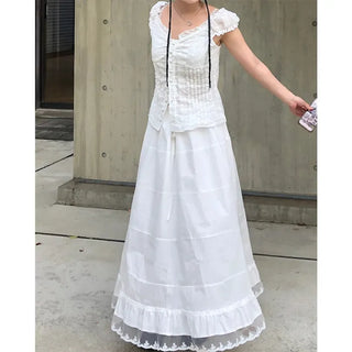 Frilled lace long skirt