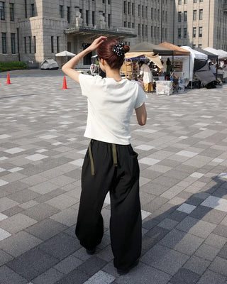 String Point Wide Easy Pants