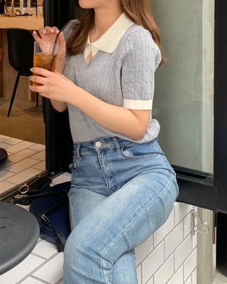 Cable bicolor short-sleeved knit