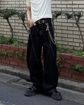 Curved stitch wide denim