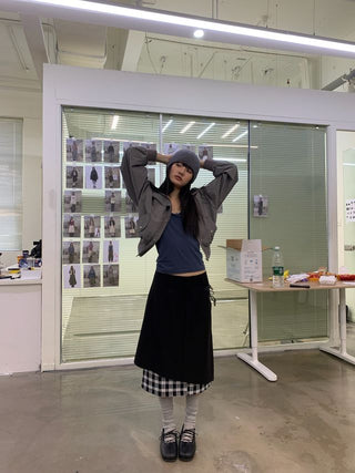 NEVERSEEZ Checkered Patchwork Skirt